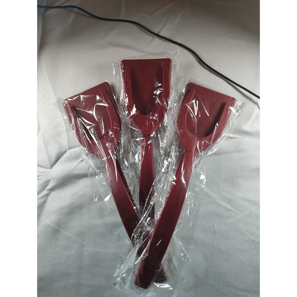 3 Pack 2 in 1 RED Non Stick Grip Flip Fried Egg Tong Toast Bread Pancake Spatula